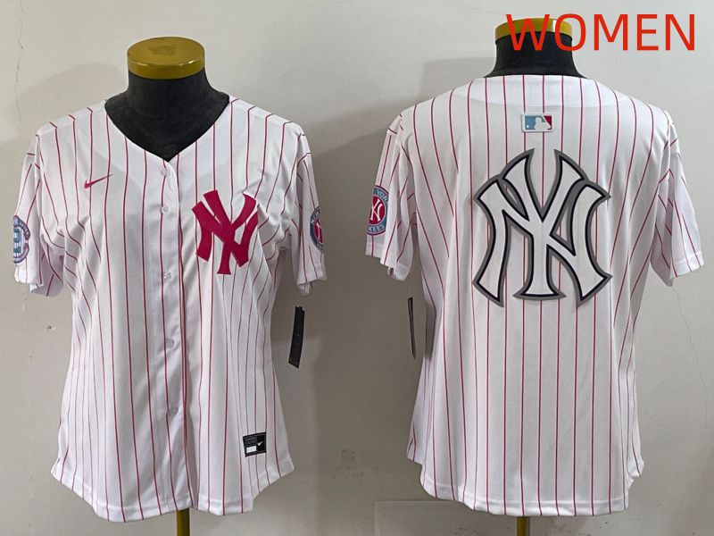 Women 2025 New York Yankees Blank White Stripe Joint Name Nike MLB Jersey style 26->detroit tigers->MLB Jersey